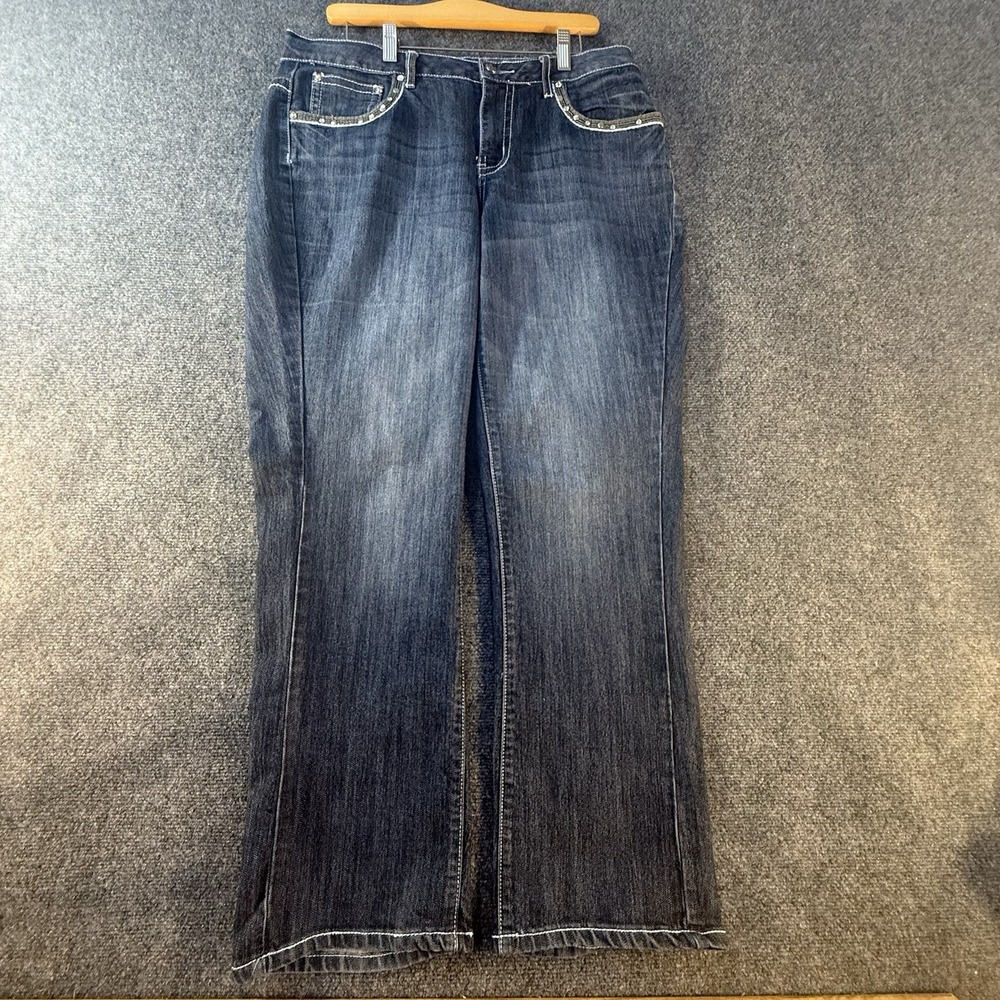 Earl Jeans Womens 16W Bootcut  Dark Wash Embellished Cross Studded Missing Studs